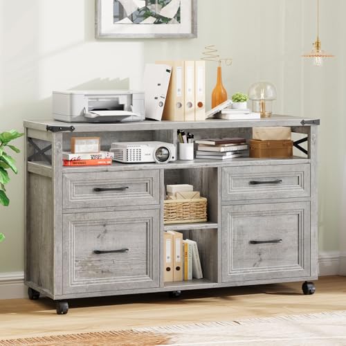 Farmhouse Filing Cabinet with Adjustable Shelf & Wheels