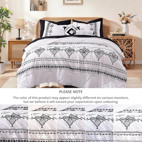 King Size Comforter Set Embroidery Floral 7 Pieces Bed in a Bag