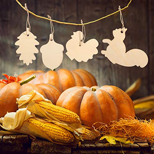 60 Pcs Fall Unfinished Wooden Ornaments Thanksgiving Wood Cutout (60 Count)