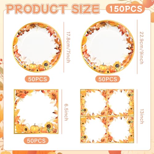 150Pcs Fall Paper Plates and Napkins Party Supplies Autumn Plates Napkin (150 Count)