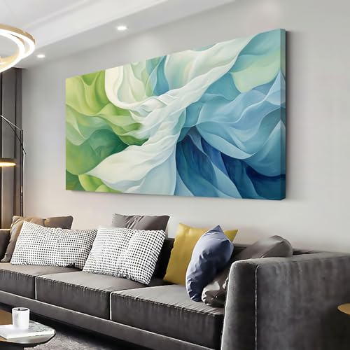 Abstract Lines Wall Art for Living Room Canvas Prints Aqua Turquoise Blue Green Artwork Paintings Decor Bedroom Office Girl Woman
