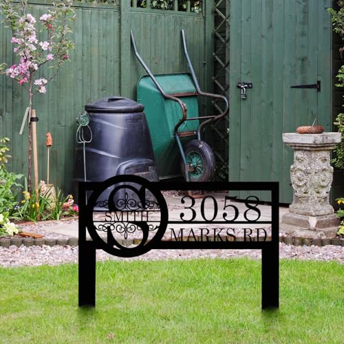Personalized Metal Yard Address Sign with Last Name and Monogram