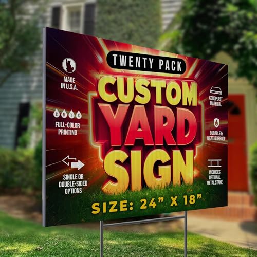 20 Pack 24"x18" Custom Yard Signs with Stakes (20 Count)