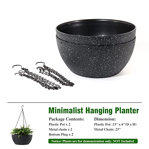 13 inch Large Hanging Planters Plant Pots for Outdoor Indoor Plants with Drainage Holes and Chain (2 Count)