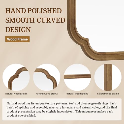 24" x 36" Rounded Corner Arch Wall Mirror with Wood Frame for Entryway