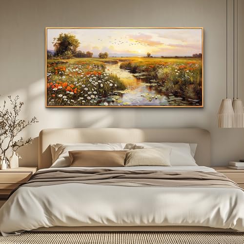 Large Canvas Wall Art For Living Room Wall Decor For Bedroom Watercolour Painting Office Decoration Countryside Sunrise Scenery Wall Picture Home Decor Ready To Hang 30x60 In Wood Framed