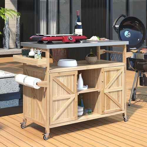 50.25" Outdoor Kitchen Island with Rolling Bar Cart & Storage Cabinet