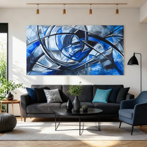 Abstract Wall Art Decor Modern Wall Art Pictures for Living Room Abstract Canvas Art Wall Decor Large Blue Wall Art Prints Artwork for Walls Black and White Wall Art Decor Home Office Decor 24" X 48"