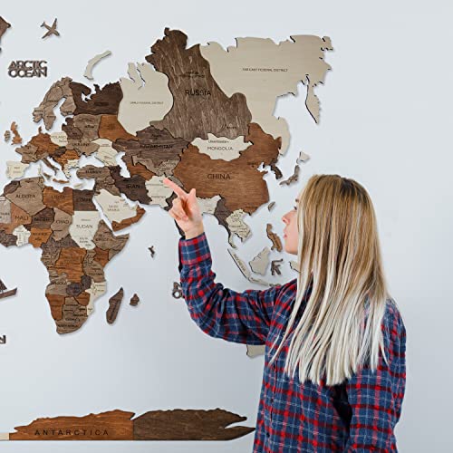 Handmade 3D Wood World Map Wall Art Large Wall Decor Track Your World Travels