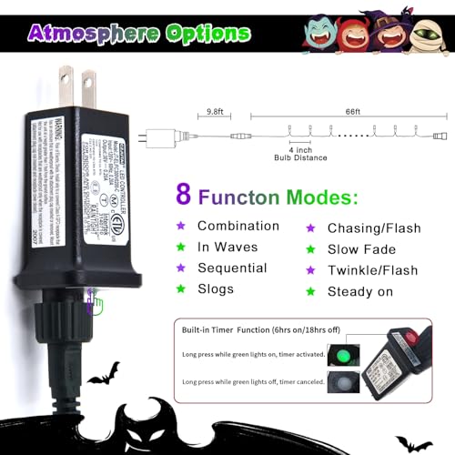66ft 200 LED Purple and Green Halloween Lights Plug in (66 Foot)