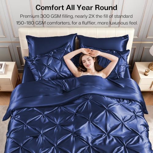 Satin King Size Comforter Set Navy Blue