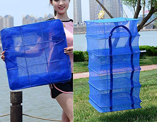 Hanging Drying Net Foldable Drying Rack Net Dryer 19.7"x19.7"x37.4" 6 Layer Folding Fish Mesh Collapsible Dry Net with Zippers for Fish Vegetables Drying Seeds Fruit Herb