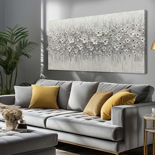 White Flowers Canvas Art Hanging Decor Botanical Wall Decoration for Living Room Bedroom Oil Painting Contemporary Artwork for office 24x48 Inch