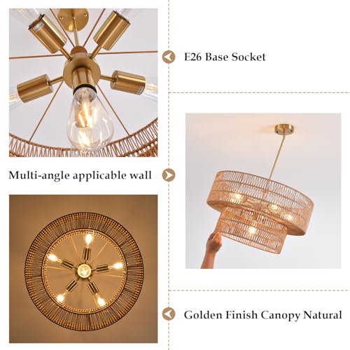 23.62" 6 Light Rattan Farmhouse Chandelier