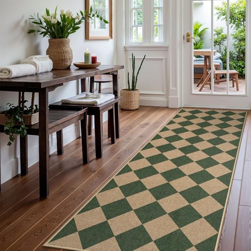 Checkered Easy Jute Kitchen Runner Rug