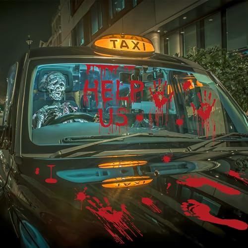 8 Sheets Halloween Bloody Handprint Footprint Floor Stickers Scary Halloween Decorations Self Adhesive Bloody Wall Decal Windows Cling Stickers for Window Floor Glass Bathroom Car Indoor Outdoor Party (8 Count)