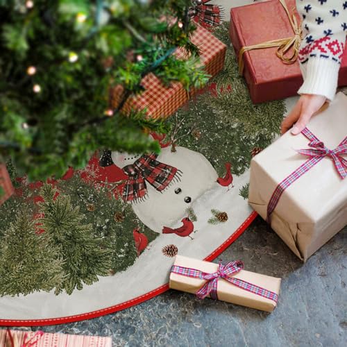 Cardinals Cedar Snowman with Scarf Christmas Tree Skirt 48"