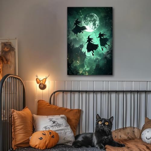 Flying Three Witches Halloween Canvas Wall Painting