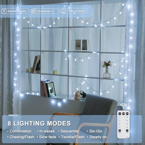 100ft 200 LED White Globe String Lights Indoor Outdoor Waterproof