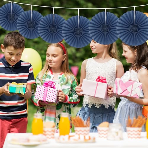 Blue Party Decorations Navy Blue Hanging Paper Round Fan Bulk 16inch (30 Count)