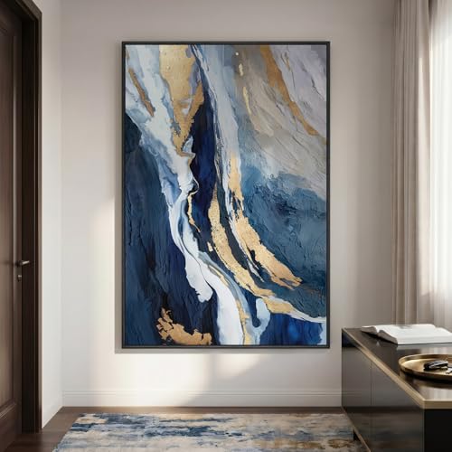 Extra Large Framed Navy Blue Abstract Wall Art for Living Room