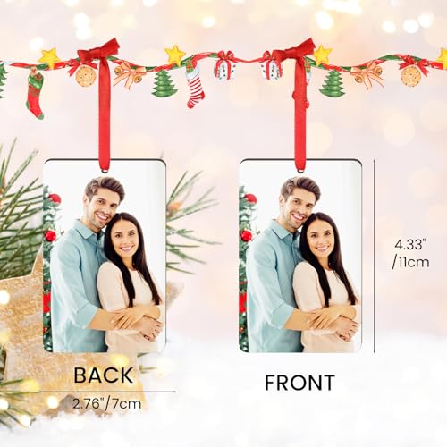 4 Pack Personalized Christmas Ornaments 2025 Wood Custom Photo Text Hanging Ornament for Christmas Tree Decorations (4 Count)