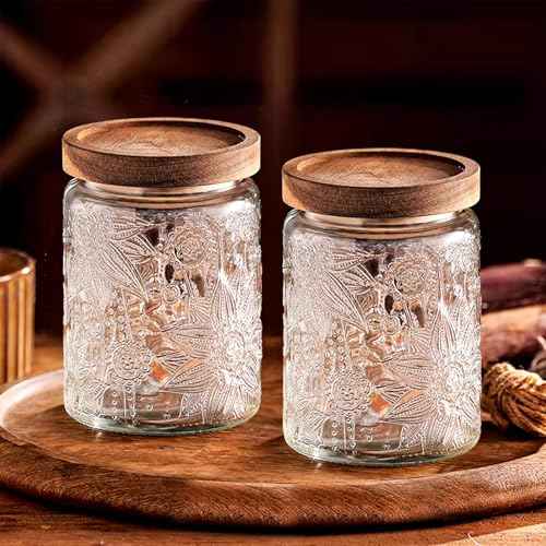 Vintage Glass Jars with Wooden Lids