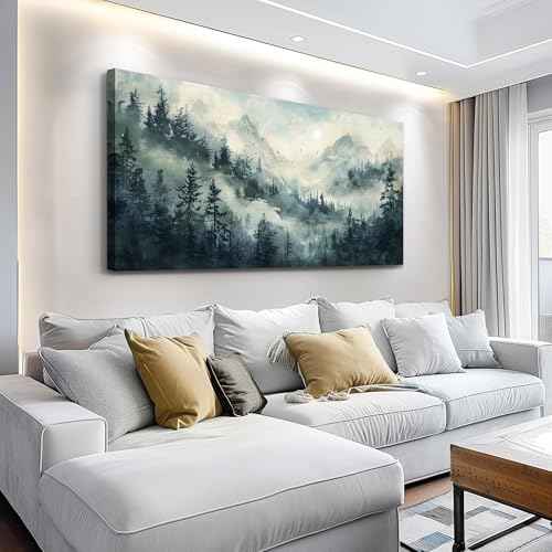 Modern Large Canvas Print Wall Art Misty Forest Landscape Painting Home Decoration Natural Landscape Artwork Picture Living Room Bedroom Office Wall Decoration Ready To Hang 24x48 Inches