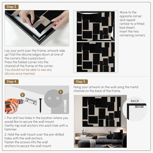 36"x46" Extra Large Framed Wall Art Modern Abstract Black and Beige Geometric Blocks for Home Living Room Bedroom Decor