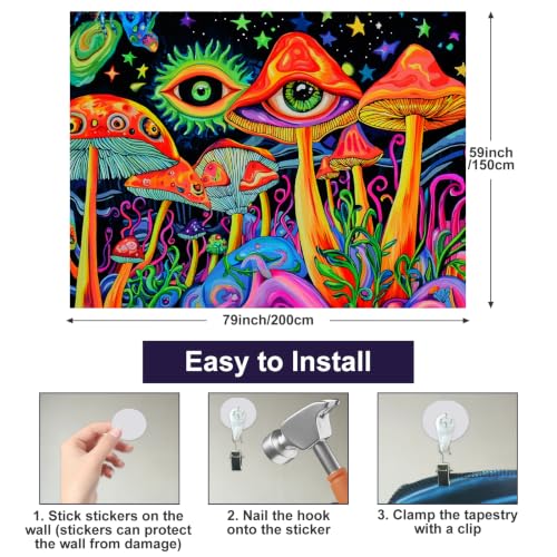 Trippy Mushroom Tapestry 78x59 Inch Uv Reactive