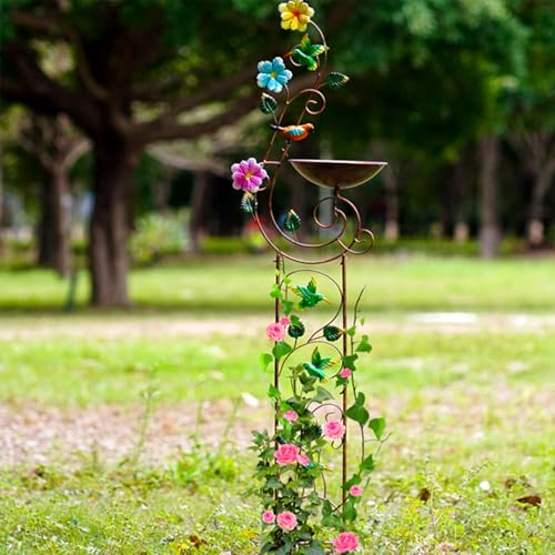 Metal Bird Bath with Trellis for Outside