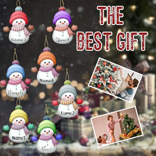Personalized Christmas Ornaments with Names Snowman 8 Pcs Custom Family Ornament Customized Xmas Tree Hanging Wood Decoration Gift 3.15"（8cm） (8 Count)