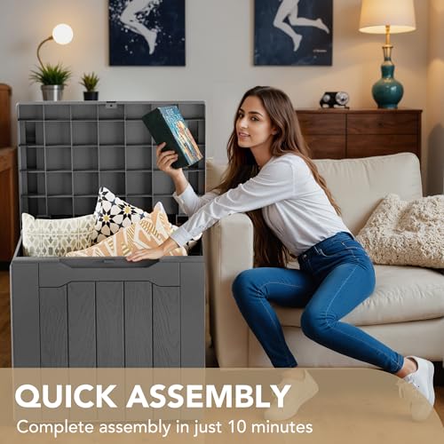 30 Gallon Resin Deck Box Outdoor Indoor Waterproof Storage Box for Patio Furniture Pool Accessories Storage for Cushion Garden Tools