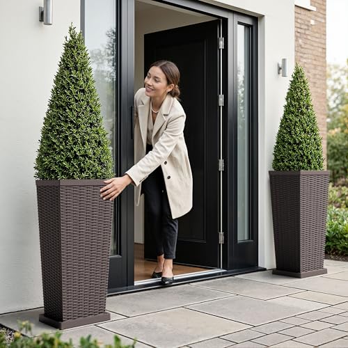 30" Front Porch Resin Rattan Tall Planters 2 Pack (2 Count)