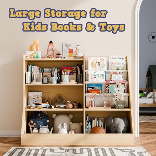 40" Large Kids Wooden Bookshelf and Toy Storage Organizer Natural