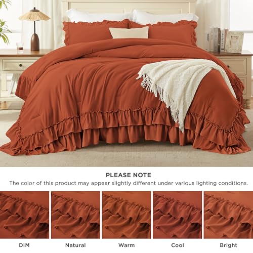 Burnt Orange Twin Size Ruffle Comforter Set