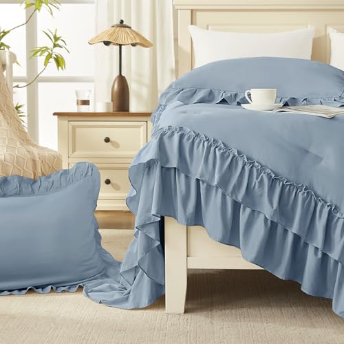 Grayish Blue Super King Plus Ruffle Comforter Set