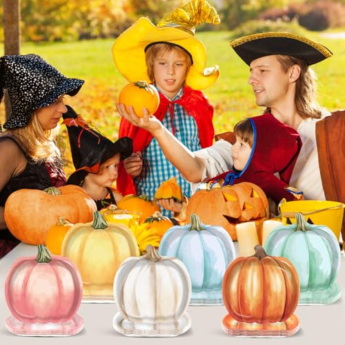 60Pcs Thanksgiving Pumpkin Paper Plates Autumn Fall Party Decoration Tableware Set Watercolor Disposable Dinnerware Pumpkin Shaped Dessert Dish for Harvest Halloween Birthday Baby Shower Supplies (60 Count)