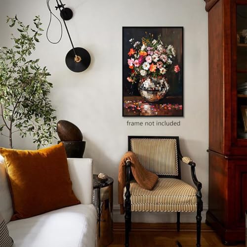 Colorful Moody Florals Disco Ball Wall Art