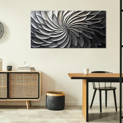 Abstract Black and White Wall Art for Living Room Modern Canvas Print Painting Lines Flower Floral Large Artwork Bedroom Home Office Wall Décor