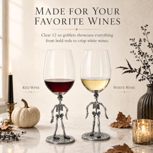 Spooky Gothic Goblets Skeleton Stemmed Wine Glasses (2 Count)