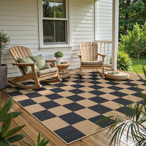 Checkered Easy Jute 5x7 Outdoor Patio Rug