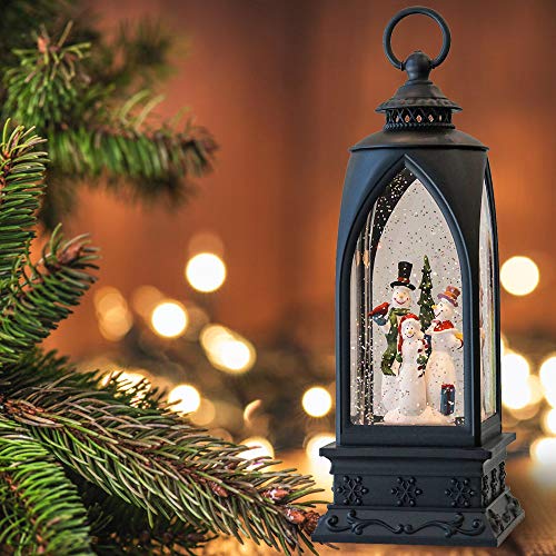12” Christmas Snow Globe Lantern Snowman with Music & Timer