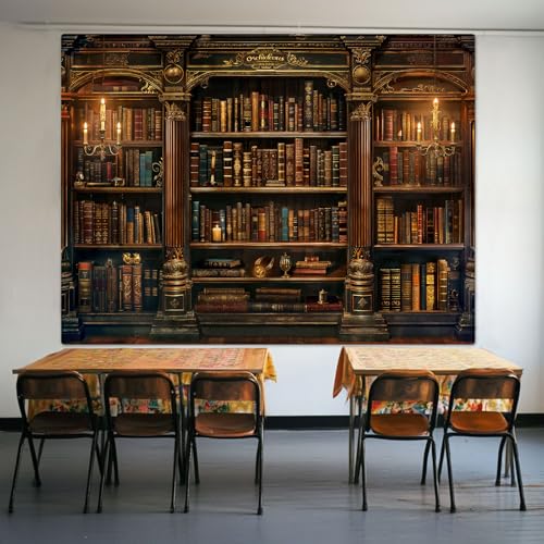Vintage Bookshelf Tapestry Medieval Art Book Tapestries Wall Hanging Gothic Dark Academia Retro Library Backdrop Tapestry for Bedroom Living Room Dorm Study Classroom 90× 68 inch