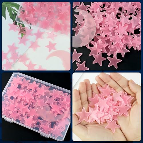 100 Stars and 1 Moon Glow in The Dark Luminous Fluorescent 3D Plastic Glow Stars Moon for Ceiling (101 Count)
