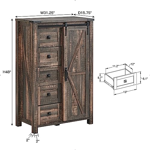 5 Drawers Dresser with Sliding Barn Doors