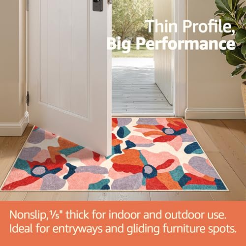 5ft Floral Round Rug Washable Living Room Rug Colorful Cute Bloom (19.63 Sq Ft)