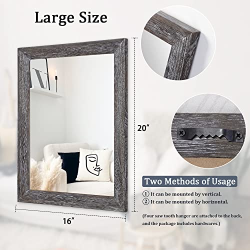 Wall Mirror with Rectangle Wood Frame Large 20"x16" Rustic Decorative Hanging Mirrors for Bedroom Bathroom Living Room Home Office