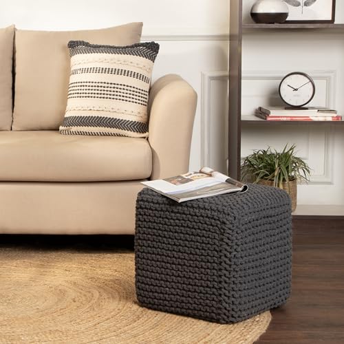 Cube Ottoman Hand Knitted Boho Poof Footrest