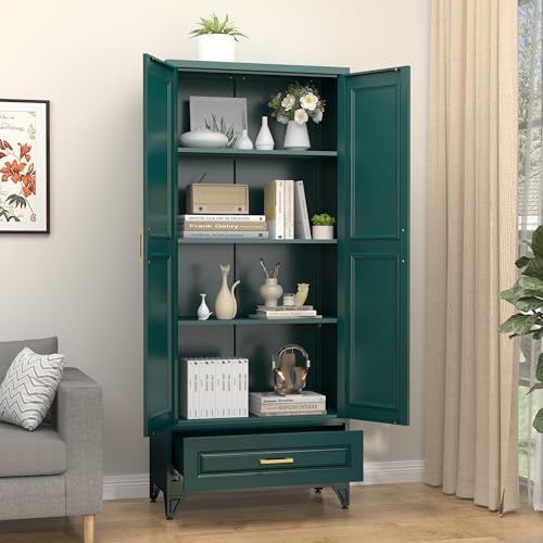 75" Metal Storage Cabinet with Doors and 3 Adjustable Shelves